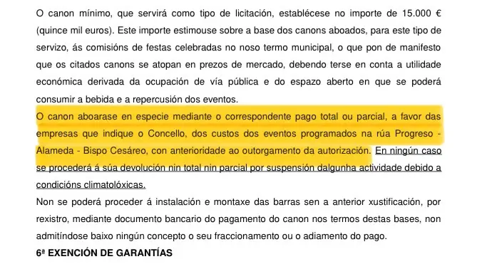 Estracto das Bases para a concesión dunha barra de bar durante o entroido de Ourense